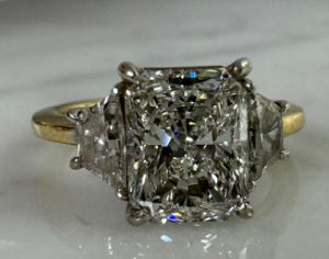 Natural Radiant Cut Diamond with Matching Trapezoid Side Stones Engagement Ring