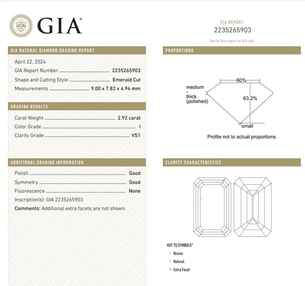 2.92ct Natural Emerald Cut Diamond