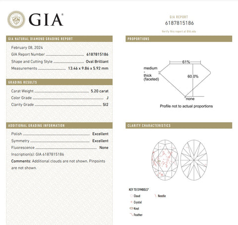 5.20 Carat Natural Oval Brilliant Cut Diamond GIA Certified