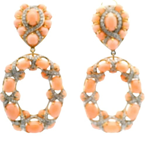 Coral & Diamond Earrings