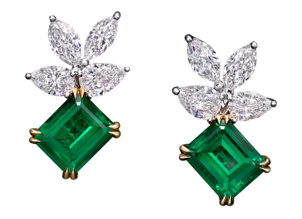 Green Emerald and Diamond Earrings