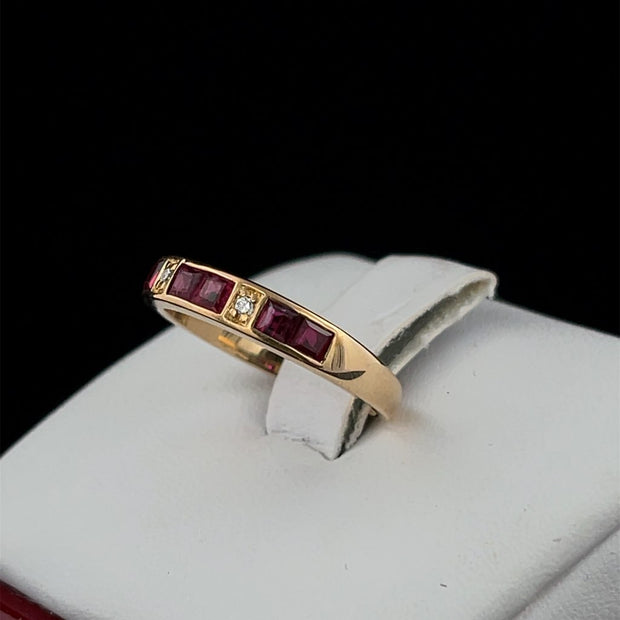 Princess Cut Ruby and Diamond Band