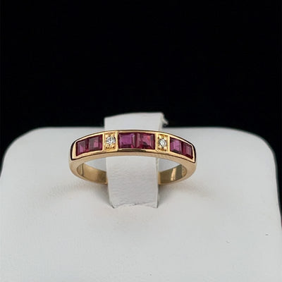 Princess Cut Ruby and Diamond Band