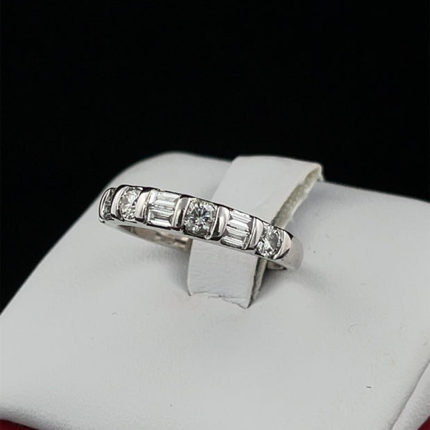 Straight Baguette and Round Diamond Band