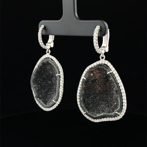 Black Geode Earrings with Diamond Halo