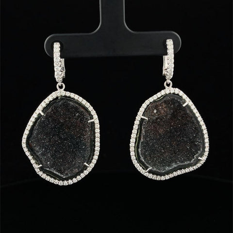 Black Geode Earrings with Diamond Halo