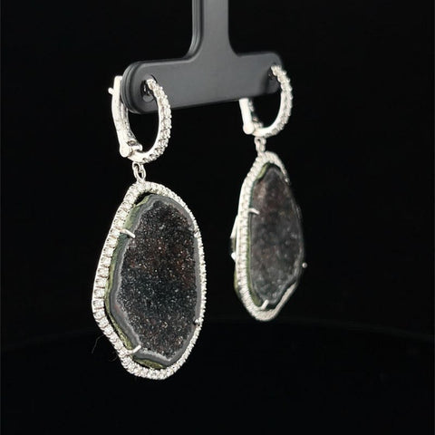 Black Geode Earrings with Diamond Halo